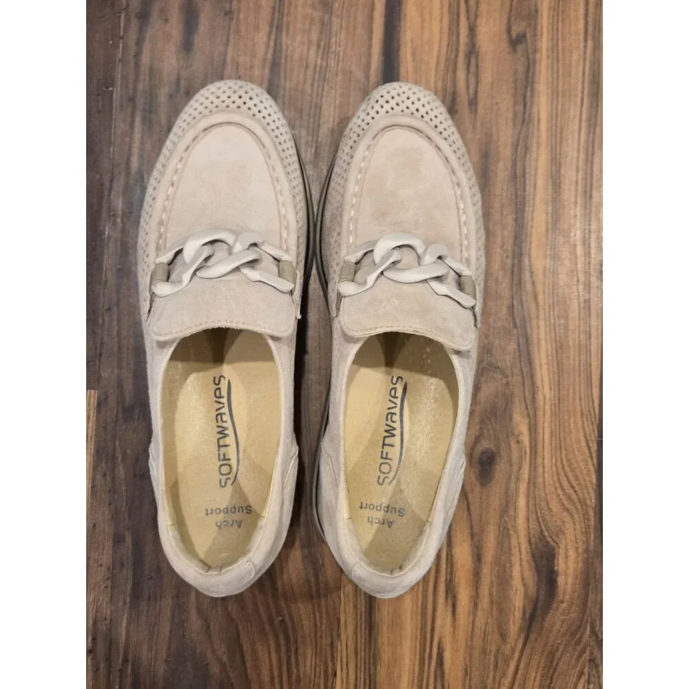Softwaves Cassie EU 40 Suede Platform Loafers Beige Perforated Chain - Picture 10 of 14
